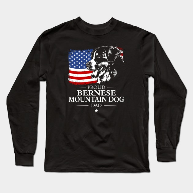 Proud Bernese Mountain Dog Dad American Flag patriotic dog Long Sleeve T-Shirt by wilsigns